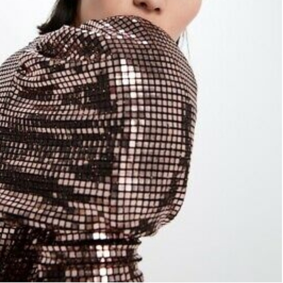 ZARA Metallic Rose Gold Ruched Mini Dress - Picture 3 of 13